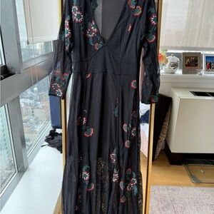 Forever 21 Black Gown with Bishop Sleeves and V-Neck